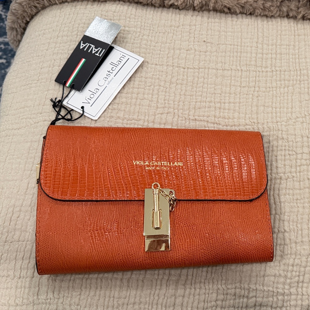 Viola Castellani Orange Leather Clutch